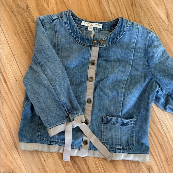 Tommy Hilfiger Denim Jacket SZ L Petite Designer Fashion Grosgrain Border - Picture 3 of 8